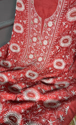 Load image into Gallery viewer, Women's Lakhnavi Handcrafted Munga Silk Chikankari Kurta And Dupatta Set- HONC0281962