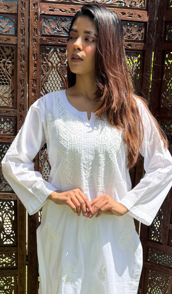 Women's Lucknowi Handcrafted Cotton Chikankari Kurti - HONC0160302