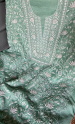 Load image into Gallery viewer, Women's Lakhnavi Handcrafted Munga Silk Unstitched Chikankari Kurta And Dupatta Set- HONC0282382