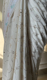 Load image into Gallery viewer, Women's Lakhnavi Handcrafted Pure Silk Georgette Chikankari Saree - HONC0202451