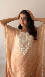 Load image into Gallery viewer, Pragya Women's Lucknowi Handcrafted Mul chanderi Chikankari Kaftan - HONC03615788