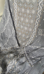 将图像加载到图库查看器中, Women's Lakhnavi Handcrafted Mul Chanderi Semi - Stitched Kurta And Dupatta Set - HONC0339043