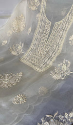 Load image into Gallery viewer, Women's Lakhnavi Handcrafted Pure Organza Chikankari Unstitched Kurta And Dupatta Set- HONC0333533