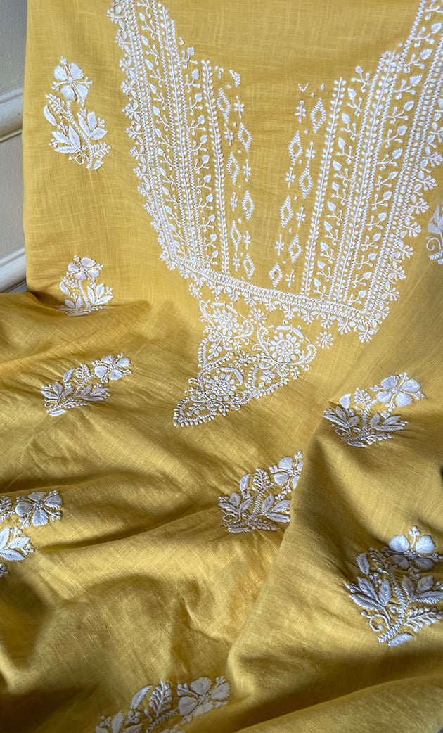 Women's Lakhnavi Handcrafted Unstitched Cotton Chikankari Suit Material - HONC0316993