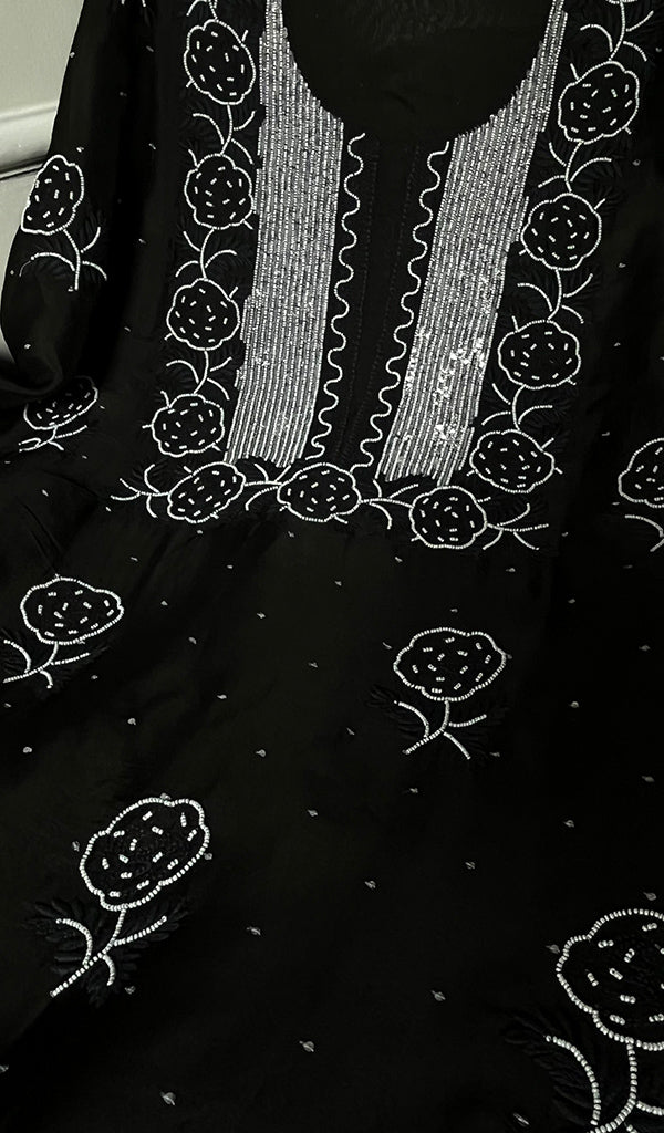 Rose Women's Lakhnavi Handcrafted Pure Organza Chikankari Unstitched Kurta And Dupatta Set- HONC0272169