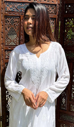 将图像加载到图库查看器中, Women's Lucknowi Handcrafted Modal Cotton Chikankari Kurti - HONC0209844