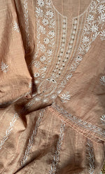 Load image into Gallery viewer, Women's Lakhnavi Handcrafted Linen Cotton Semi -Stitched Anarkali And Dupatta Set - HONC0273160