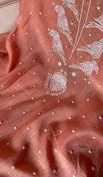 Load image into Gallery viewer, Chidiya Women's Lakhnavi Handcrafted Mul Chanderi Unstitched Kurta And Dupatta Set- HONC0358096