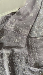 Load image into Gallery viewer, Women's Lakhnavi Handcrafted Mul Chanderi Semi - Stitched Chikankari Full Suit Material - HONC0360113