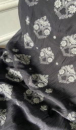 Load image into Gallery viewer, Women's Lakhnavi Handcrafted Mul Chanderi Unstitched Chikankari Full Suit Material - HONC0374241