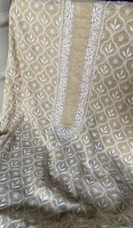 Load image into Gallery viewer, Lucknowi Handcrafted Tissue Chanderi Chikankari Unstitched Unisex Kurta Fabric - HONC0338778