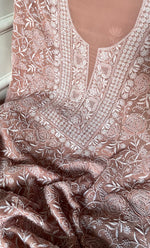 Load image into Gallery viewer, Women's Lakhnavi Handcrafted Pure Silk Georgette Chikankari Kurta And Dupatta Set- HONC0290999