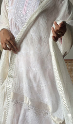 Load image into Gallery viewer, Women's Lakhnavi Handcrafted Kota Chanderi Chikankari Dupatta - HONC0276569