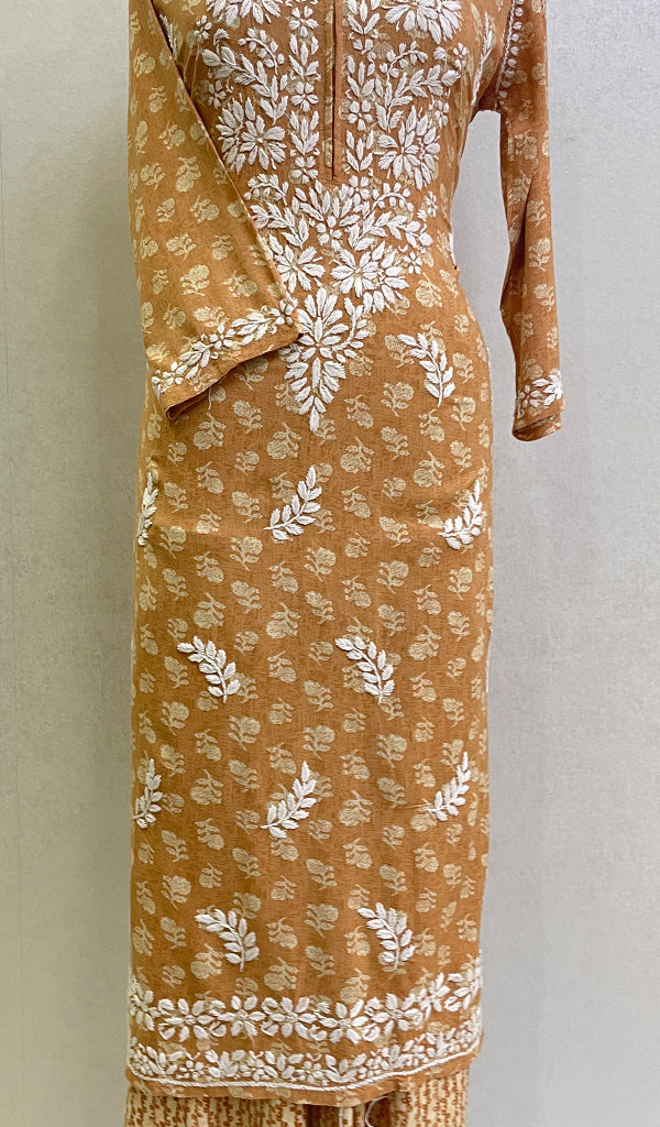 Women's Lakhnavi Handcrafted Modal Cotton Chikankari Kurta And Palazzo Set - HONC0153863