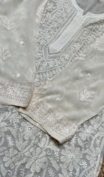 将图像加载到图库查看器中, Women's Lakhnavi Handcrafted Viscose Georgette Chikankari Kurti- HONC0276119