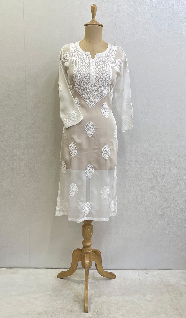 Women's Lakhnavi Handcrafted Organza Chikankari Kurti - HONC0105942