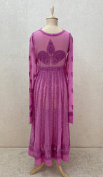 Load image into Gallery viewer, Women's Lakhnavi Handcrafted Faux-Georgette Chikankari Anarkali Dress - NC0884