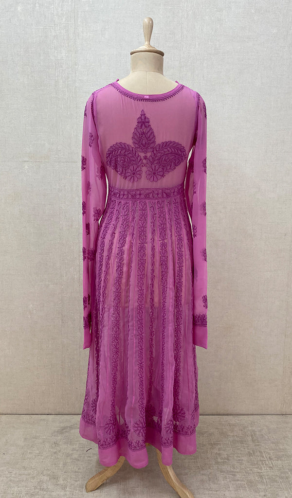 Women's Lakhnavi Handcrafted Faux-Georgette Chikankari Anarkali Dress - NC0884
