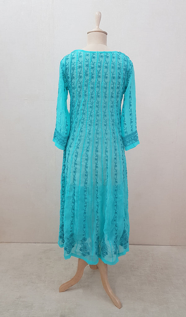 Women's Lakhnavi Handcrafted Faux-Georgette Chikankari  Anarkali Dress - HONC040036