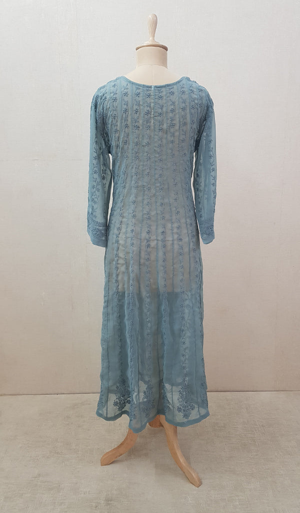 Women's Lakhnavi Handcrafted Faux-Georgette Chikankari  Anarkali Dress - HONC040036