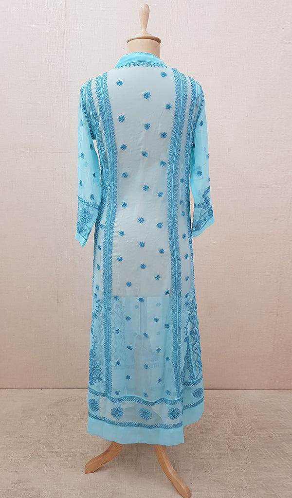 Bareeka Women's Lakhnavi Handcrafted Faux-Georgette Chikankari Anarkali Dress - HONC041796
