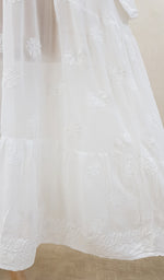 Load image into Gallery viewer, Women's Lakhnavi Handcrafted White Viscose Georgette Chikankari Dress - NC062999