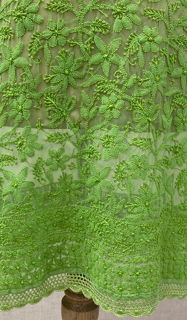 Women's Lucknowi Handcrafted Green Faux-Georgette Chikankari Kurti - NC065828