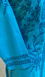 Load image into Gallery viewer, Women's Lucknowi Handcrafted Turquoise Cotton Chikankari Kurti - NC068812