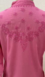 Load image into Gallery viewer, Women's Lakhnavi Handcrafted Dark Pink Cotton Chikankari Kurti - NC068817