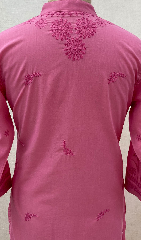 Women's Lakhnavi Handcrafted Dark Pink Cotton Chikankari Kurti - NC068819