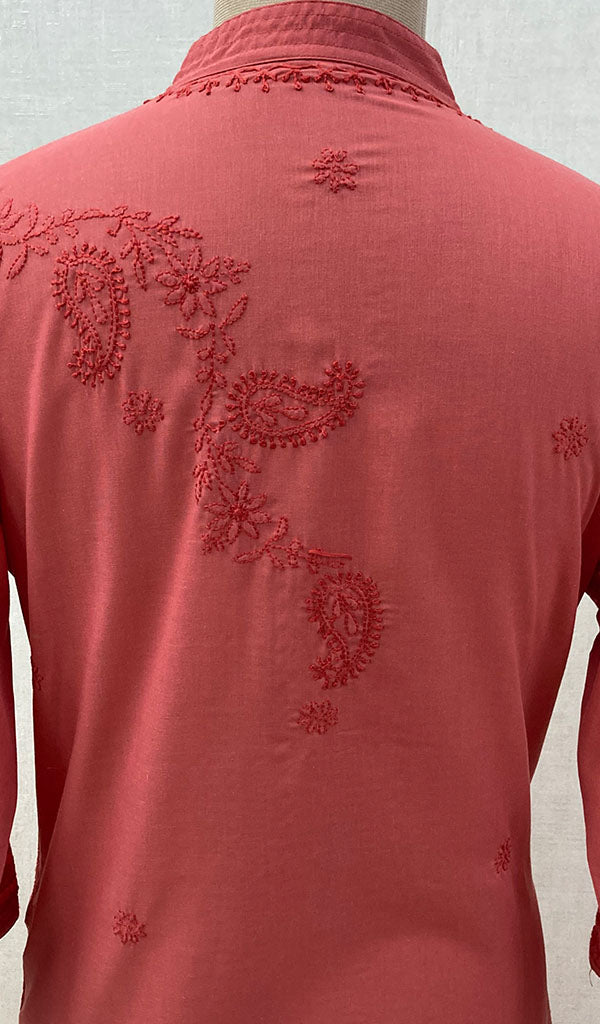 Women's Lucknowi Handcrafted Dark Pink Cotton Chikankari Kurti - NC068833