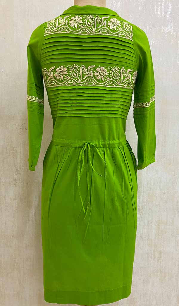 Women's Lakhnavi Handcrafted Turquoise Cotton Chikankari Top - NC075653