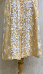 Load image into Gallery viewer, Women's Lucknowi Handcrafted Beige Linen Cotton Chikankari Kurti - HONC011145