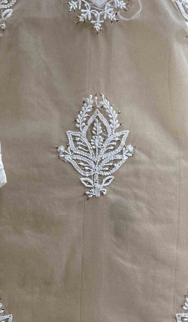 Women's Lakhnavi Handcrafted White Organza Chikankari Kurti - HONC029495