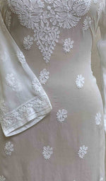 将图像加载到图库查看器中, Women's Lakhnavi Handcrafted Viscose Georgette Chikankari Kurti - HONC029637