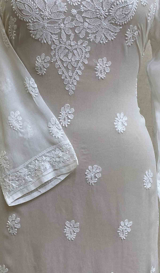 Women's Lakhnavi Handcrafted Viscose Georgette Chikankari Kurti - HONC029637