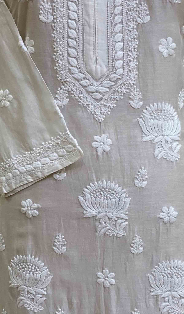 Sufi Women's Lucknowi Handcrafted Chanderi Silk Chikankari Kurti - HONC041949