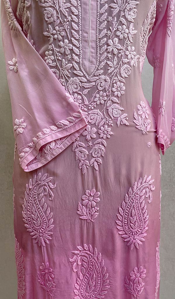 Women's Lucknowi Handcrafted Crepe Chikankari Kurti With Slip - HONC067107