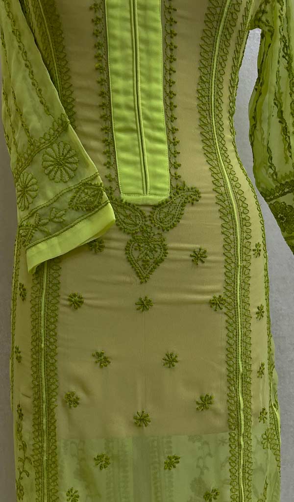 Bareeka Women's Lakhnavi Handcrafted Faux-Georgette Chikankari  Anarkali Dress - HONC041795