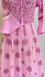 Load image into Gallery viewer, Pink Women Lucknowi Handcrafted Faux-Georgette Chikankari Anarkali Dress