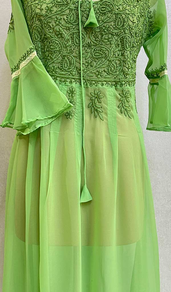 Aadab Women's Lakhnavi Handcrafted Faux-Georgette Chikankari Anarkali Dress
