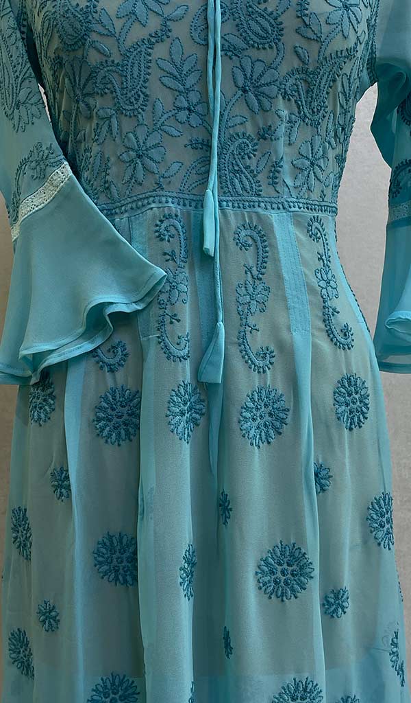 Aidah Women's Lakhnavi Handcrafted Faux-Georgette Chikankari  Anarkali Dress- HONC038979