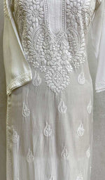 Load image into Gallery viewer, Women's Lucknowi Handcrafted Muslin Chikankari Kurti - HONC069426