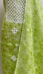 Load image into Gallery viewer, Women's Lakhnavi Handcrafted Kota Cotton Chikankari Kurta And Dupatta Set- HONC074303