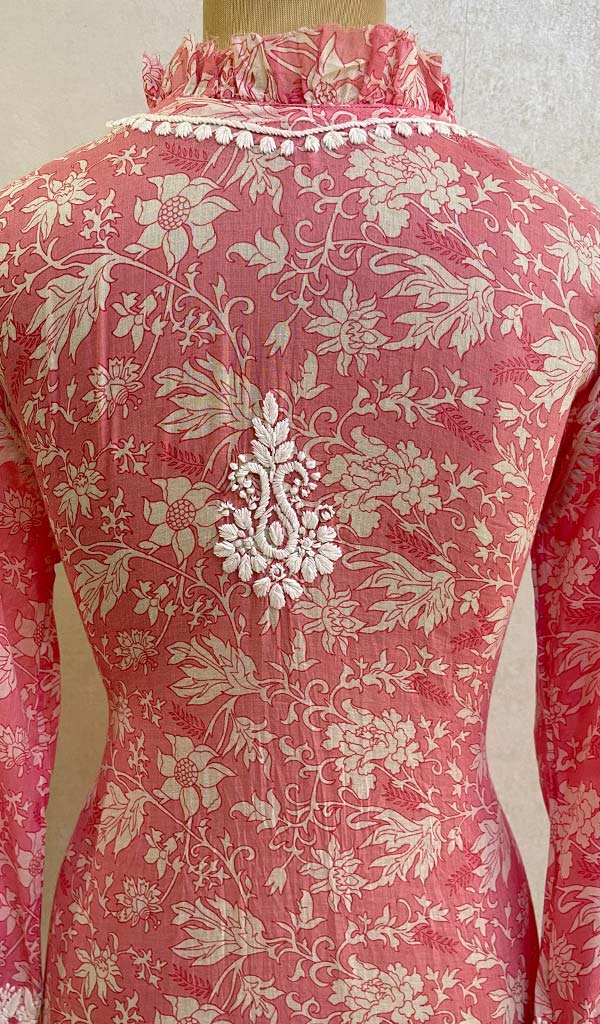 Lakhnavi 手工印花 Mulmul 棉质 Chikankari 上衣 - HONC079855