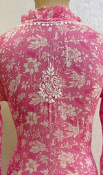 将图像加载到图库查看器中, Lakhnavi 手工印花 Mulmul 棉质 Chikankari 上衣 - HONC079848