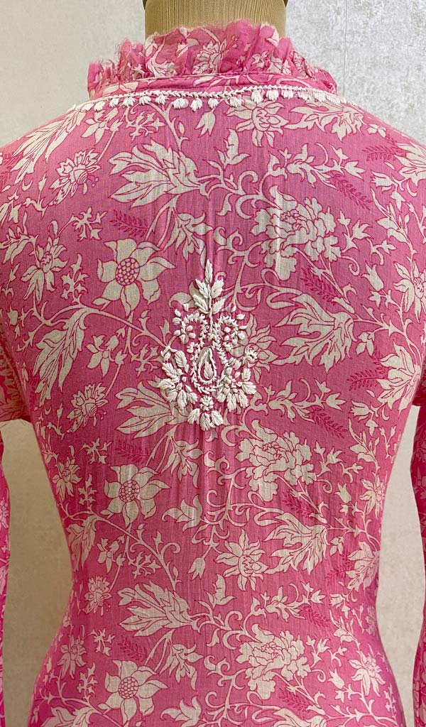 Lakhnavi 手工印花 Mulmul 棉质 Chikankari 上衣 - HONC079848