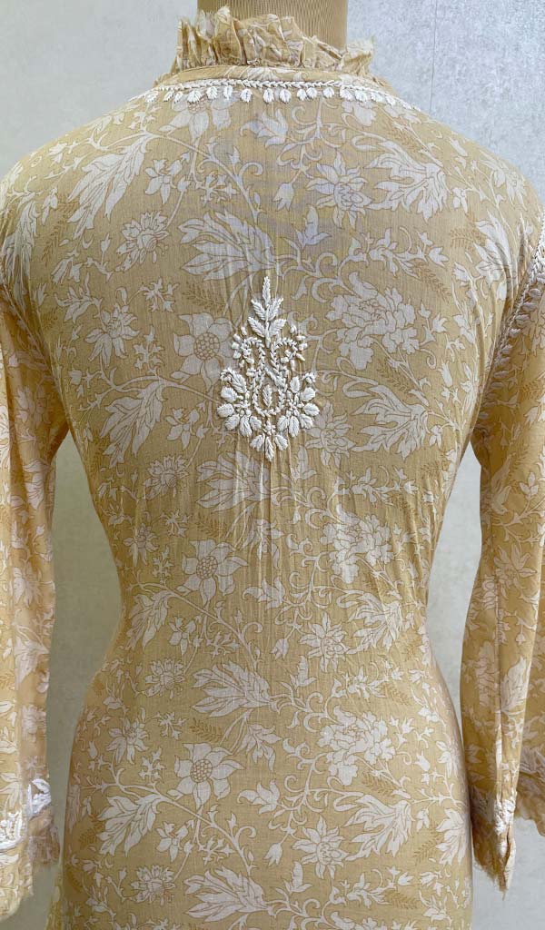 Lakhnavi 手工制作 Mulmul 棉 Chikankari 上衣 - HONC079839