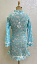 将图像加载到图库查看器中, Lakhnavi 手工印花 Mulmul 棉质 Chikankari 上衣 - HONC082980