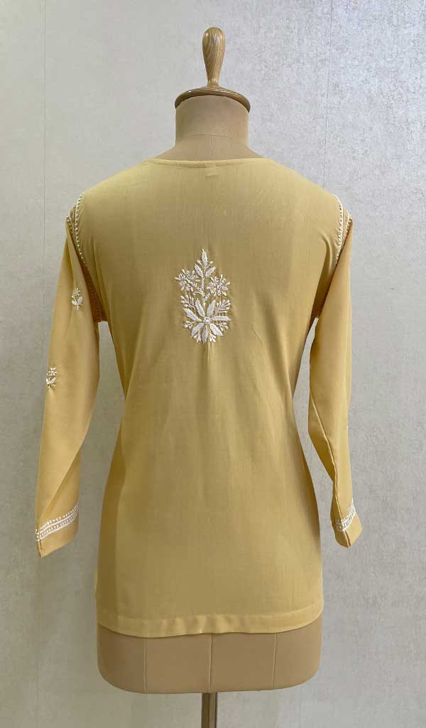 Lucknowi 手工制作的 Chikankari 棉质上衣 - HONC091544